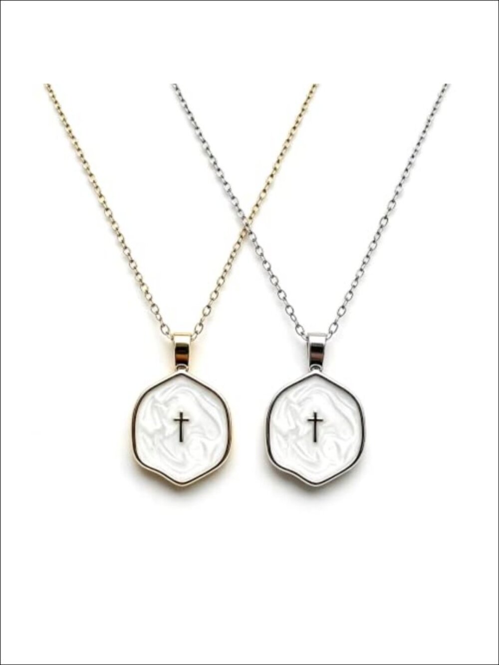 14K Gold Plated Cross Pendant Necklace Set Adjustable Chain